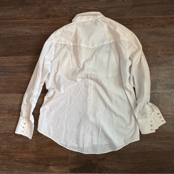 1990s Men’s White Pearl Snap Plain’s Western Wear Eagle Embroidered Dress Shirt - Picture 6 of 6